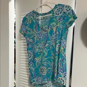 Lilly Pulitzer Teal and Green Short Sleeve Top